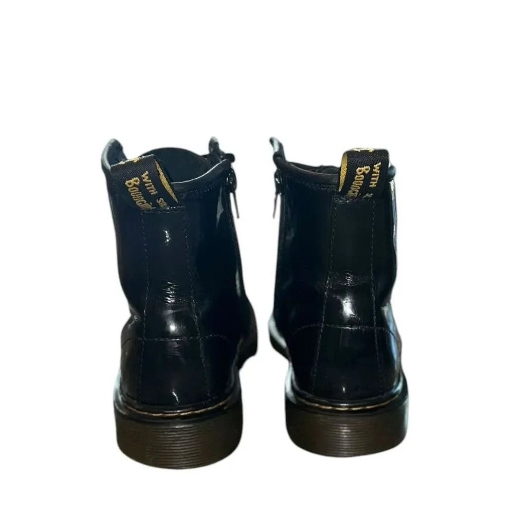 Dr. Martens Kids Patent Leather Combat Boots  Black Zip Lace-Up Ankle Boots US 3